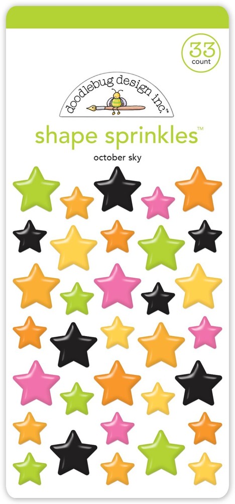 Doodlebug Sprinkles Puffy Stickers October Sky Stars Orange Black Pink Green