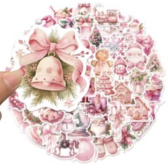 50 PACK PINK CHRISTMAS Retro VTG Y2K Nostalgia Festive Scenes Sticker Lot 50PCS