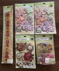 K & Company Floral 3-D Stickers Tim Coffey Borders Lot of 5 Retired NOS