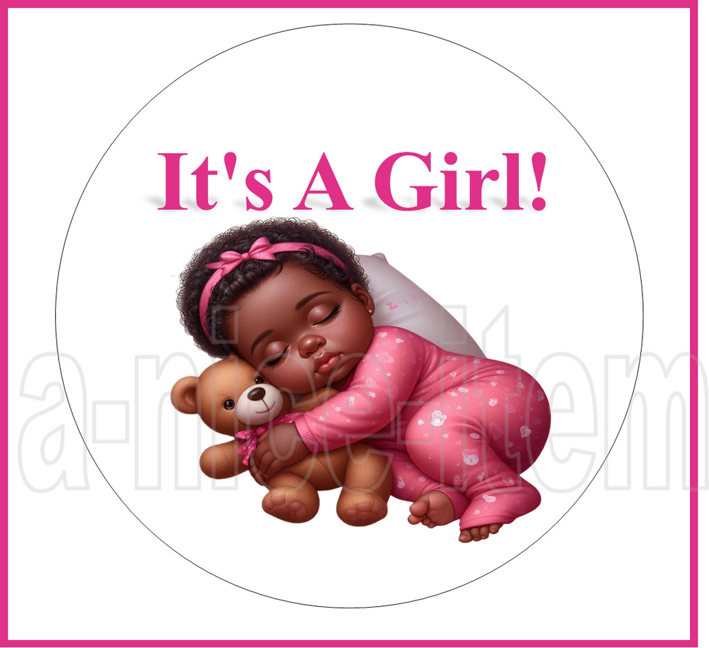 30 It’s A Girl Lollipop Envelope Seals 1.5″ African American Baby Labels