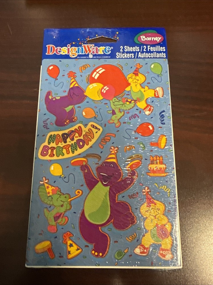 Barney Happy Birthday Baby Bop BJ Stickers 2 Sheets 2000 New