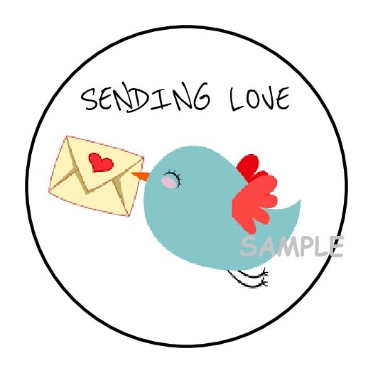 30 CUTE SENDING LOVE BLUE BIRD ENVELOPE SEALS LABELS STICKERS 1.5″ ROUND GIFTS