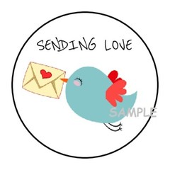 30 CUTE SENDING LOVE BLUE BIRD ENVELOPE SEALS LABELS STICKERS 1.5″ ROUND GIFTS