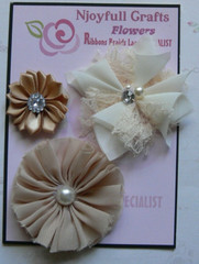 CHAMPAGNE CREAM 3 Flower Mix Satin Organza Lace HANDMADE 35, 65 & 70mm NJC HM1-4