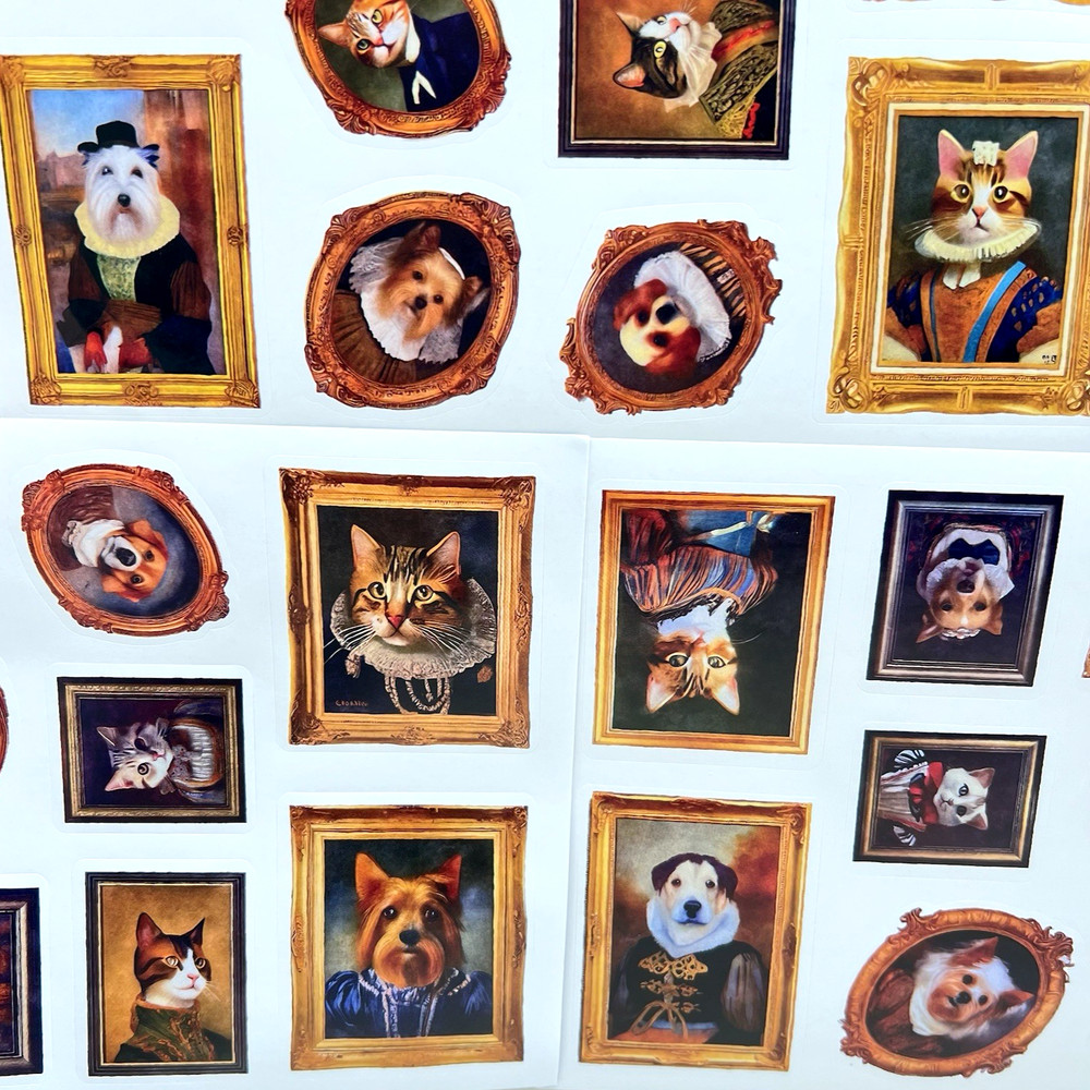 Dog Cat Framed Portrait Stickers 3 Sheets Scrapbook Junk Journal Collage