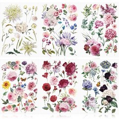 Vintage Floral Rub-On Transfers – 6 Sheets Spring Flowers Decals for DIY Crafts,