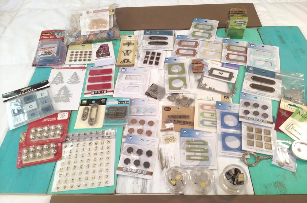 50+ Mixed Scrapbooking Supplies Lot Craft Embellishments & Metal Accents NEW