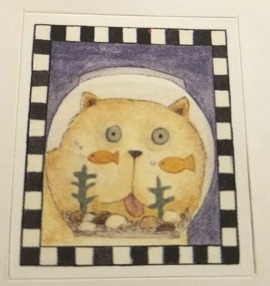 Vtg Debbie Mumm word Cat Fish Bowl Stickers STAMPS Scrapbooking Crafts FUNNY