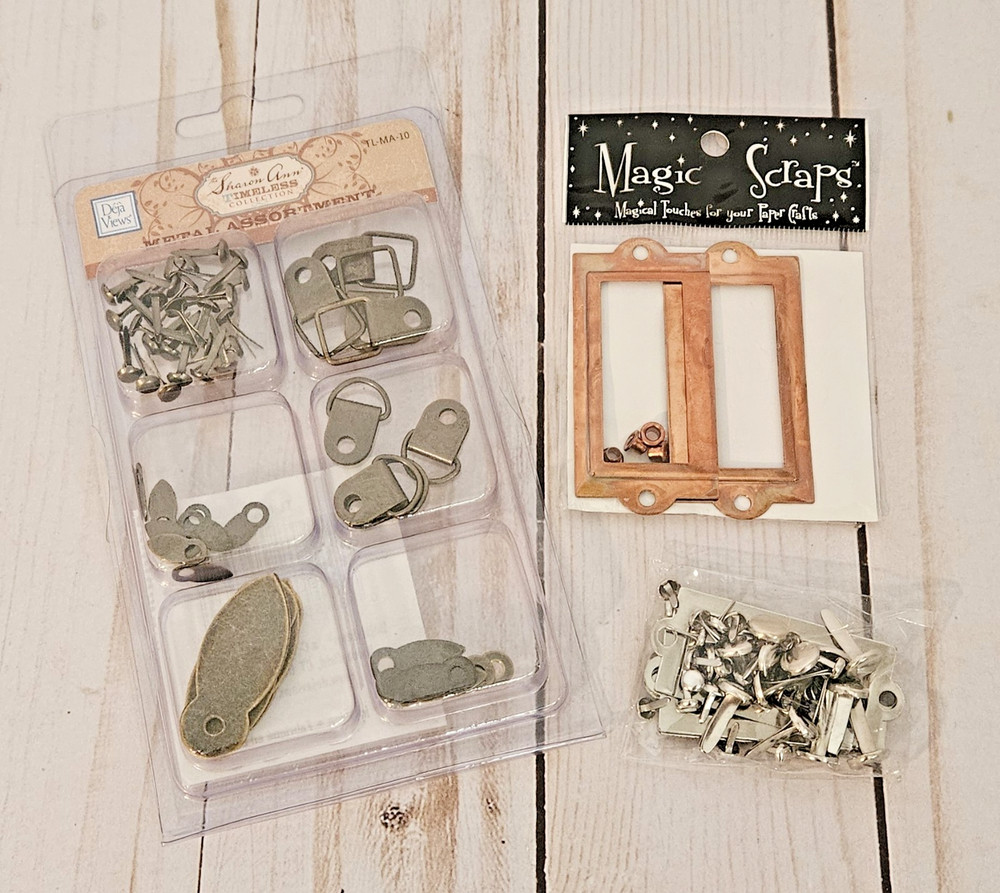 Scrapbook Hardware Bundle of Deja Views Metal Assortment & 2 Packs Label Holders