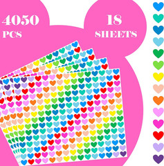 Heart Stickers, 4050 Pieces, 1/2 Inch Mini Colorful Stickers for Kids
