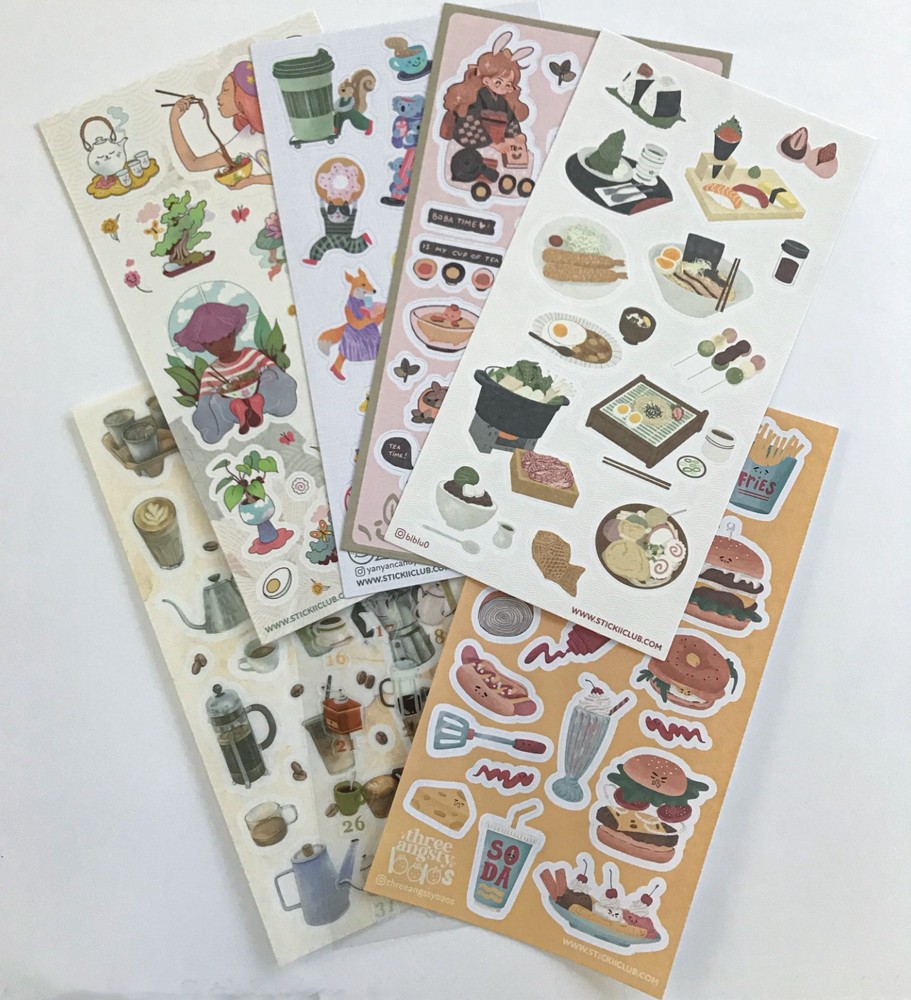 Stickii Club Sticker Sheets Lot of 7 Food Theme