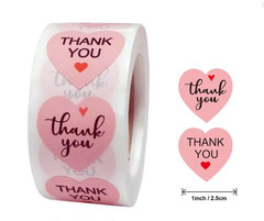 30 ‘ Thank You’ Stickers Pink Cute Envelope 1 Inch Round Small Business Labels