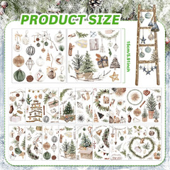 16 Sheets Rustic Christmas Rub on Transfers for Crafts Xmas Tree Wreath Ball Soc