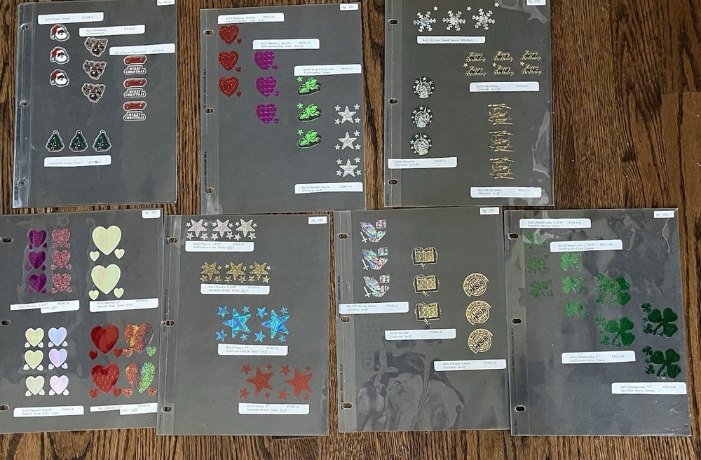 80’s Sticker Sample Pages Slicker Stickers Prisms Glitter Stars Hearts Rainbows