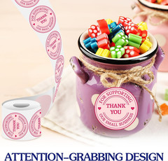 500 Pcs Thank You Stickers for Small Business Pink Cute, 2 Inches Self-Adhesive
