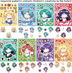 24 Sheets Make-A-Face Cartoon Sailor Anime Moon Stickers for Party Supplies