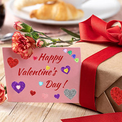 872 Pcs Valentines Heart Stickers, 3 Sizes 5 Colors Self-Adhesive Glitter Foam H