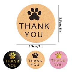 3 Rolls 1″ Round Kraft Paws Print Thank You Stickers Labels Hot Stamping For Tag
