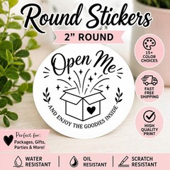 40 OPEN ME STICKERS 2″ ROUND LABELS SEALS SHIPPING SUPPLIES THANK YOU FAVOR