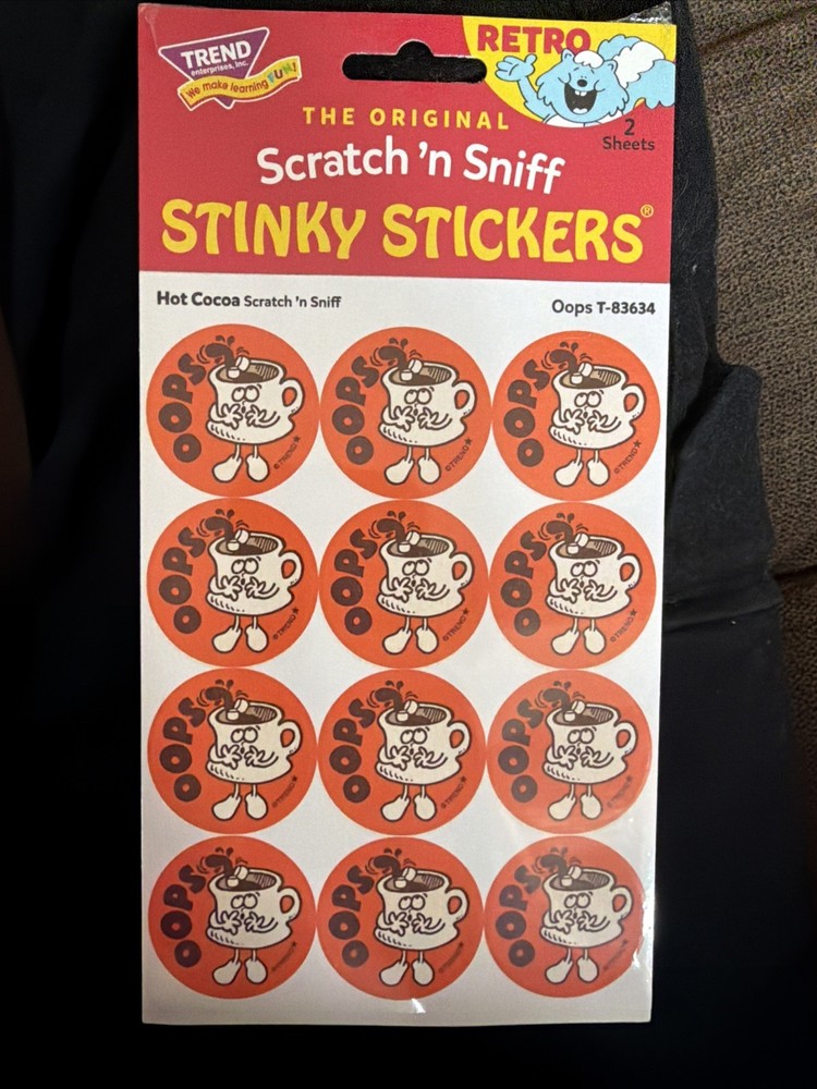 TREND Scratch n Sniff RETRO STINKY STICKERS, Hot Cocoa scented -NEW!