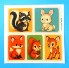 Woodland Animals Colorful Backgrounds Sticker Sheet Style 3