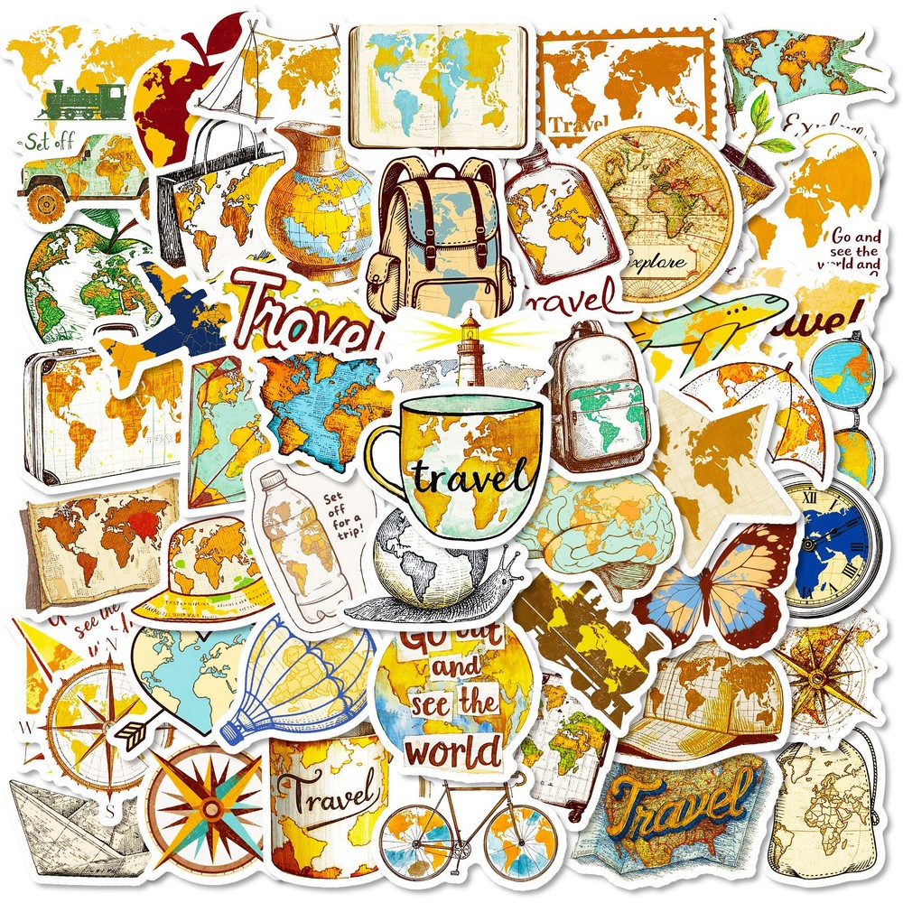 50PCS Travel Maps, Graffiti Stickers, Various Cartoons Creative Handbooks Skateb