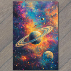 STICKER Saturn Rings Color Explosion Cosmic Galaxy Vivid Planets Trippy Univer