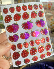 Sparkle Retro Strawberries Sticker Sheet (1 Sheet, 4×5 In)
