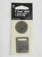 NEW Lot 4 I kan’ dee Metal Word Charms Baby Love Little One Smile Tags Signs -A
