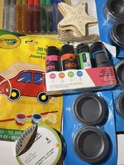 Mixed Brands Craft Lot: Crafter’s Square Glitter Glue, Jot Tins, Crayola 3D Wood
