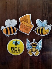STICKERS x 5 Honey Bee Icons Apiculture Beehive Cartoon Large Sticker BEE9