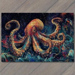 STICKER Colorful Octopus Underwater Fantasy Sea Life Sunset Psychedelic