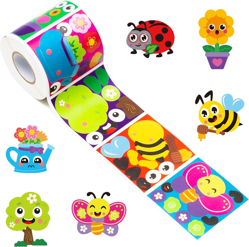300Pcs Spring Themed Face Stickers Roll – Butterfly Ladybug Insect DIY Crafts