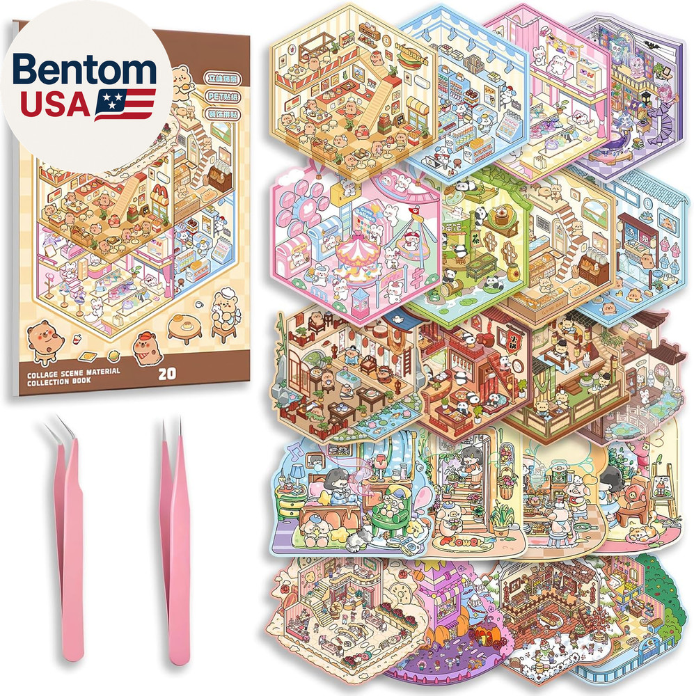 20 Sets DIY 3D Sticker Scene Collection Book for Kids Adults Cute Make Your Own