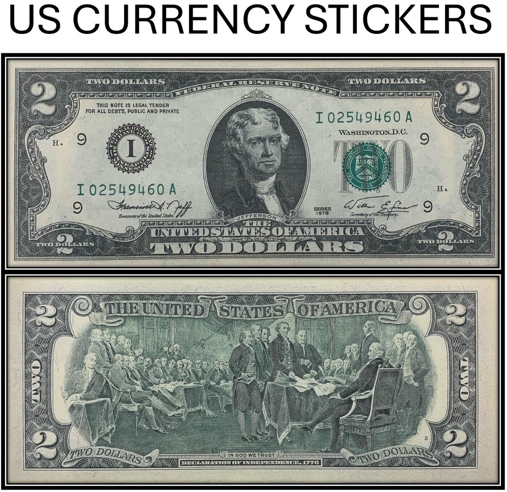 $2 Two Dollar 1976 Federal Reserve Note (US CURRENCY STICKERS)