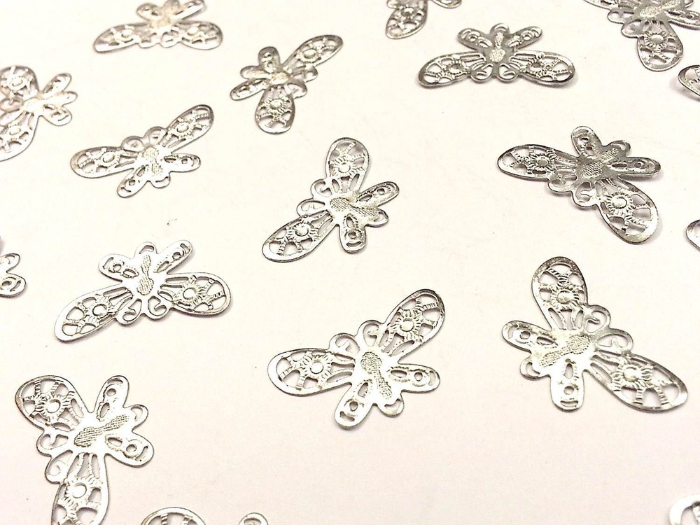 CraftbuddyUSBF2-20pcs, 24X14mm SilverFiligree Metal Butterfly Embellishmnt Craft