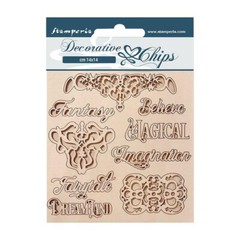 Stamperia DECORATIVE CHIPS – ACCENTS 5.5″x5.5″ MAGIC FOREST – WRITINGS & PLATES