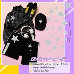 Geosar 120 Pcs 4 Sizes Star Patches Iron On Rhinestone Adhesive Sequin Glitter
