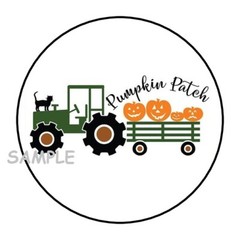 30 GREEN TRACTOR WITH PUMPKINS ENVELOPE SEALS LABELS STICKERS 1.5″ ROUND FALL