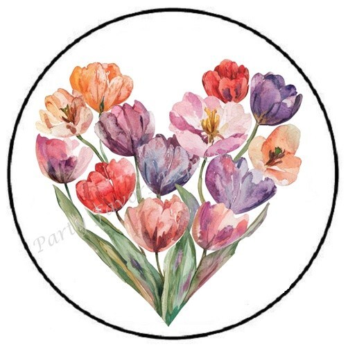 TULIP HEART ENVELOPE SEALS LABELS STICKERS PARTY FAVORS