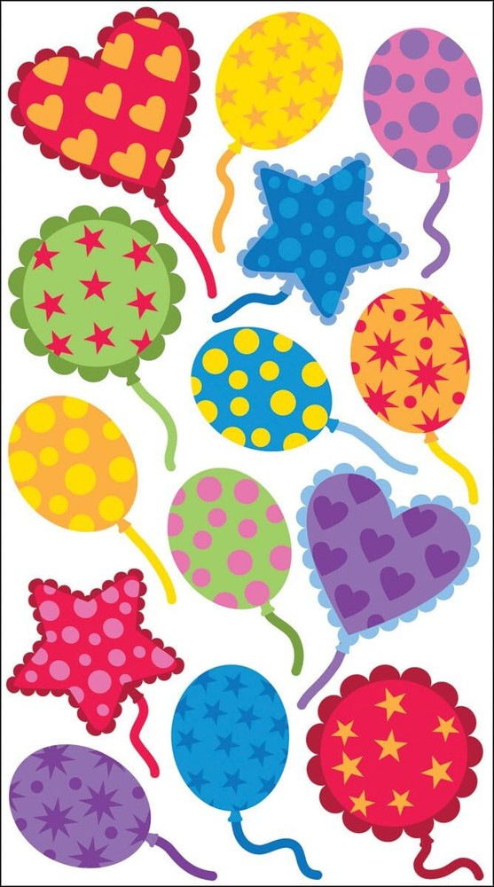 Sticko Festive Patterned Balloons Stickers 14 Pc Heart Circle Star Oval