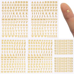 OIIKI 640pcs Small Metal Letter Number Stickers, 3D 0.16 inches, Gold