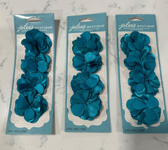 Lot of 3 Jolee’s Boutique Teal Blue Fabric Flower Embellishments – 12 Total