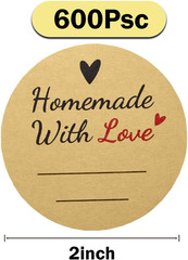 600 Pcs Homemade with Love Stickers, 2″ round Canning Labels for Mason Jars, Jam