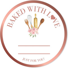 Rosegold Baked with Love Stickers | 2 Inch 300Pcs Packaging Labels for Baked Goo