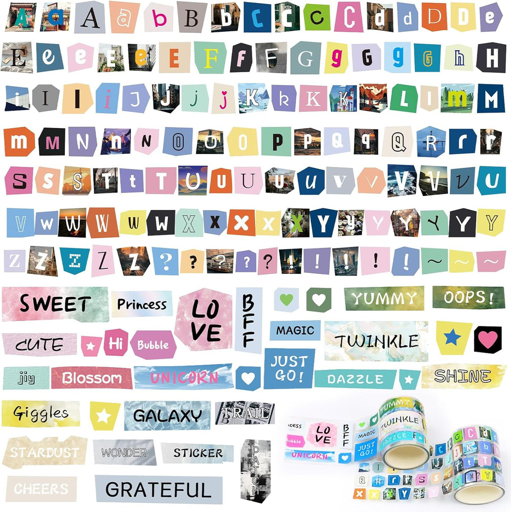 850 Pcs Vintage Letter Stickers Set, Self-Adhesive ABC Alphabet for Crafts