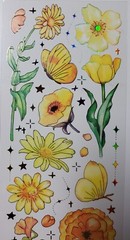 Orange & Yellow Floral stickers with holographic gold accents. 3 sheets. You cut