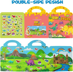Reusable Dinosaur Sticker Book for Kids, Travel Size, Ages 3-5