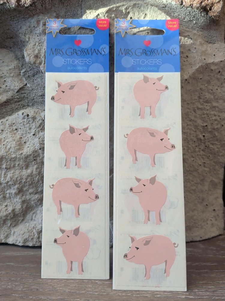 Vintage 1990s MRS GROSSMAN’S Stickers Smiling Pig Strips Lot of 2 NIP & NOS