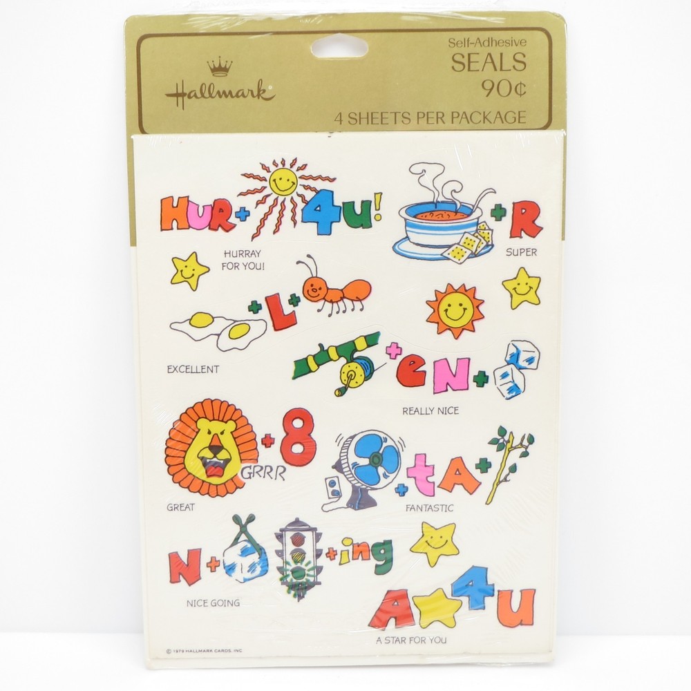 Vintage 1979 Hallmark Seals Stickers Sealed Pack – Picture Words Positive Praise